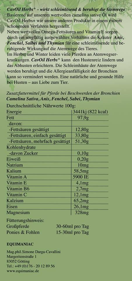 CavOil Herbs+ by Equimaniac 500 ml